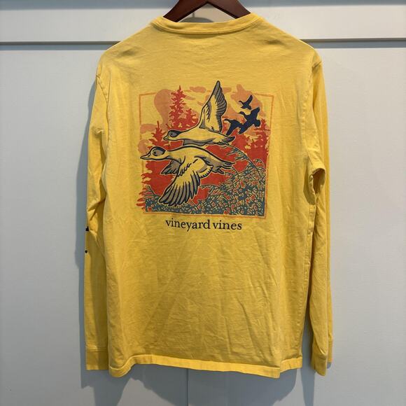 Vineyard Vines Shirt Mens Small Yellow Long Sleeve Duck Graphic Pocket Outdoors - Picture 1 of 11